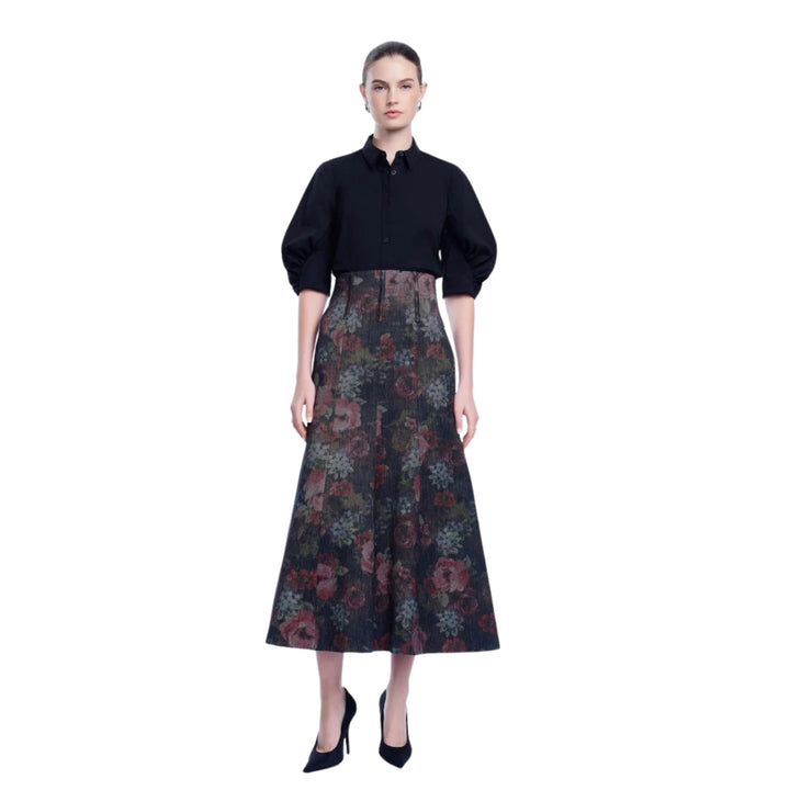 Floral Denim Trumpet Skirt