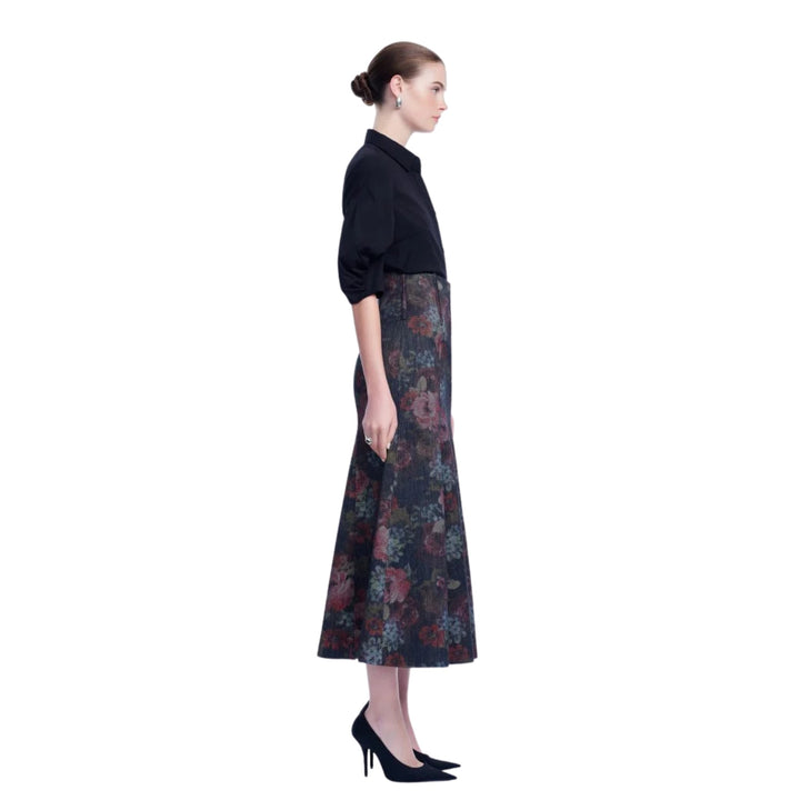 Floral Denim Trumpet Skirt