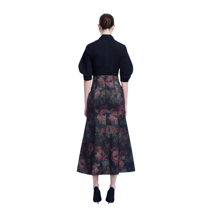 Floral Denim Trumpet Skirt