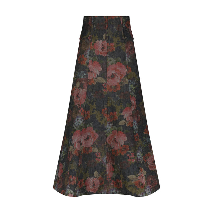 Floral Denim Trumpet Skirt