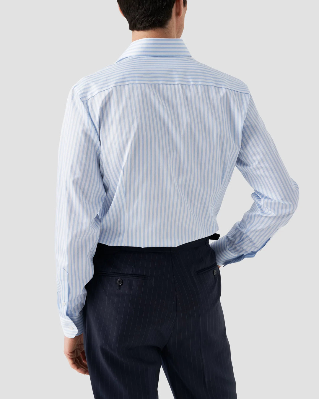 Light Blue Striped Elevated Contemporary Satin Shirt