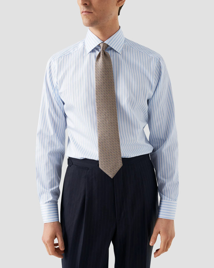 Light Blue Striped Elevated Contemporary Satin Shirt