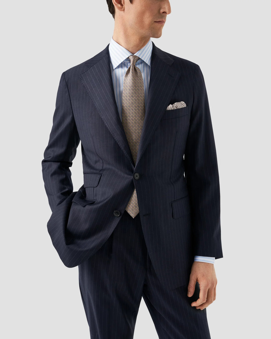 Light Blue Striped Elevated Contemporary Satin Shirt