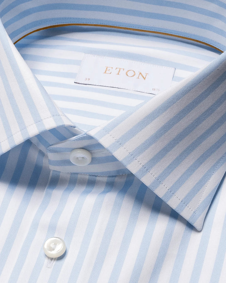 Light Blue Striped Elevated Contemporary Satin Shirt