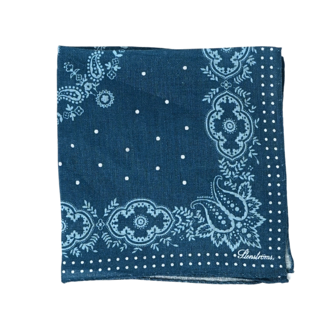 Linen Pocket Square in Denim Print