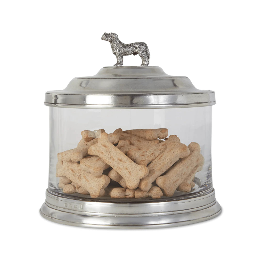 GLASS COOKIE JAR W/ DOG FINIAL