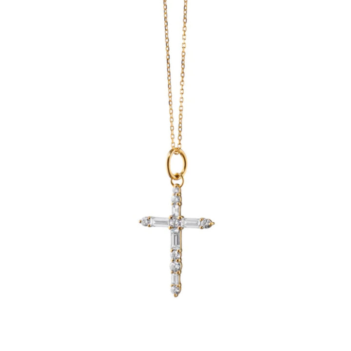Cross Charm with Diamonds on 17" YG Chain