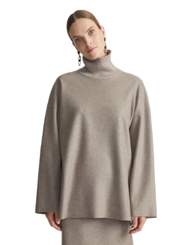 Responsible Wool-Cashmere Double Face Jersey Reversible Turtleneck