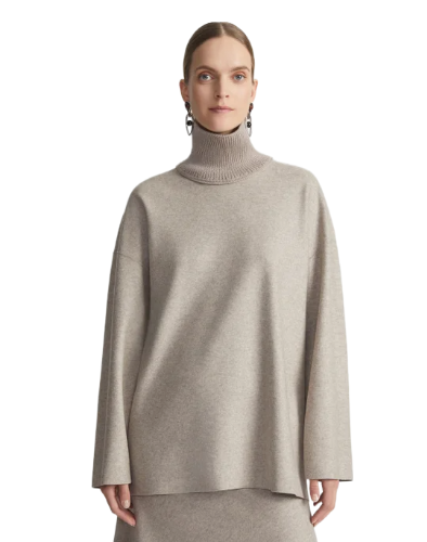 Responsible Wool-Cashmere Double Face Jersey Reversible Turtleneck