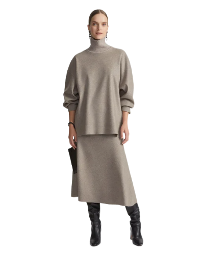 Responsible Wool-Cashmere Double Face Jersey Reversible Turtleneck