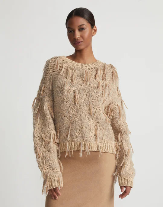 Hand Knit Fringed Crewneck Sweater