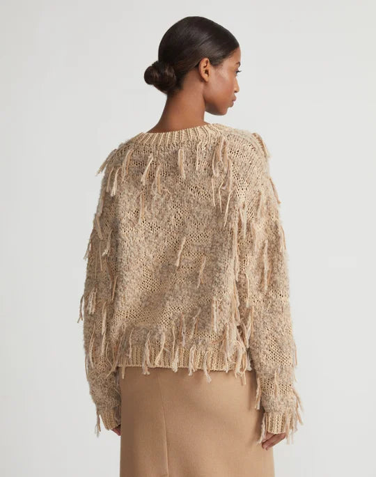 Hand Knit Fringed Crewneck Sweater
