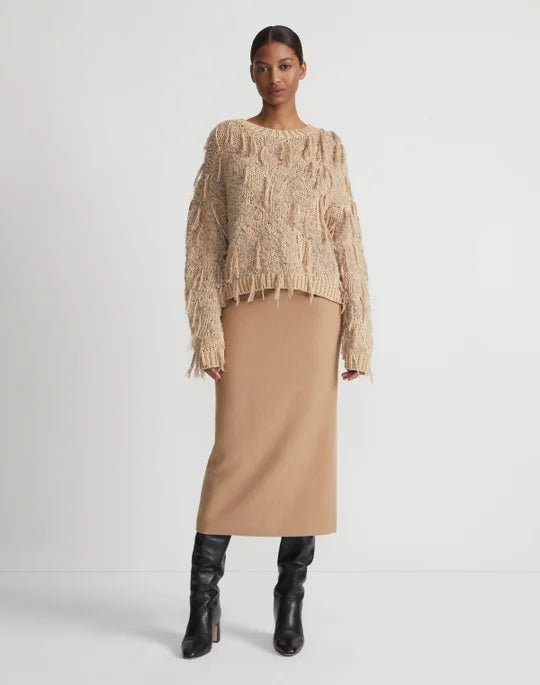 Hand Knit Fringed Crewneck Sweater
