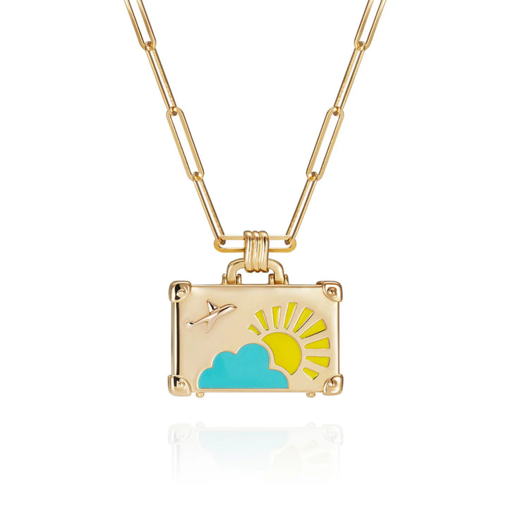 Small Suitcase Turquoise/Yellow Enamel YG Necklace