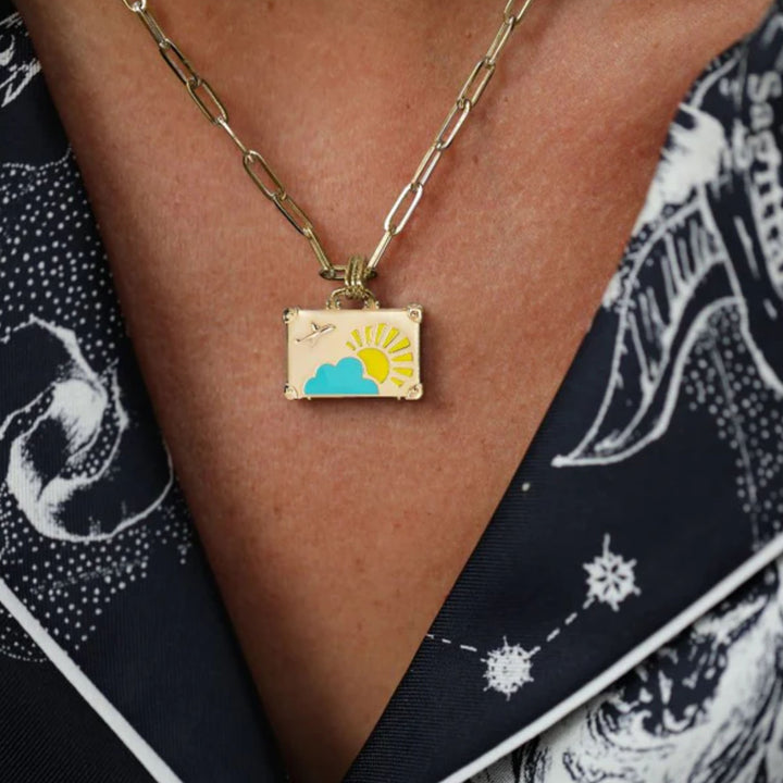 Small Suitcase Turquoise/Yellow Enamel YG Necklace