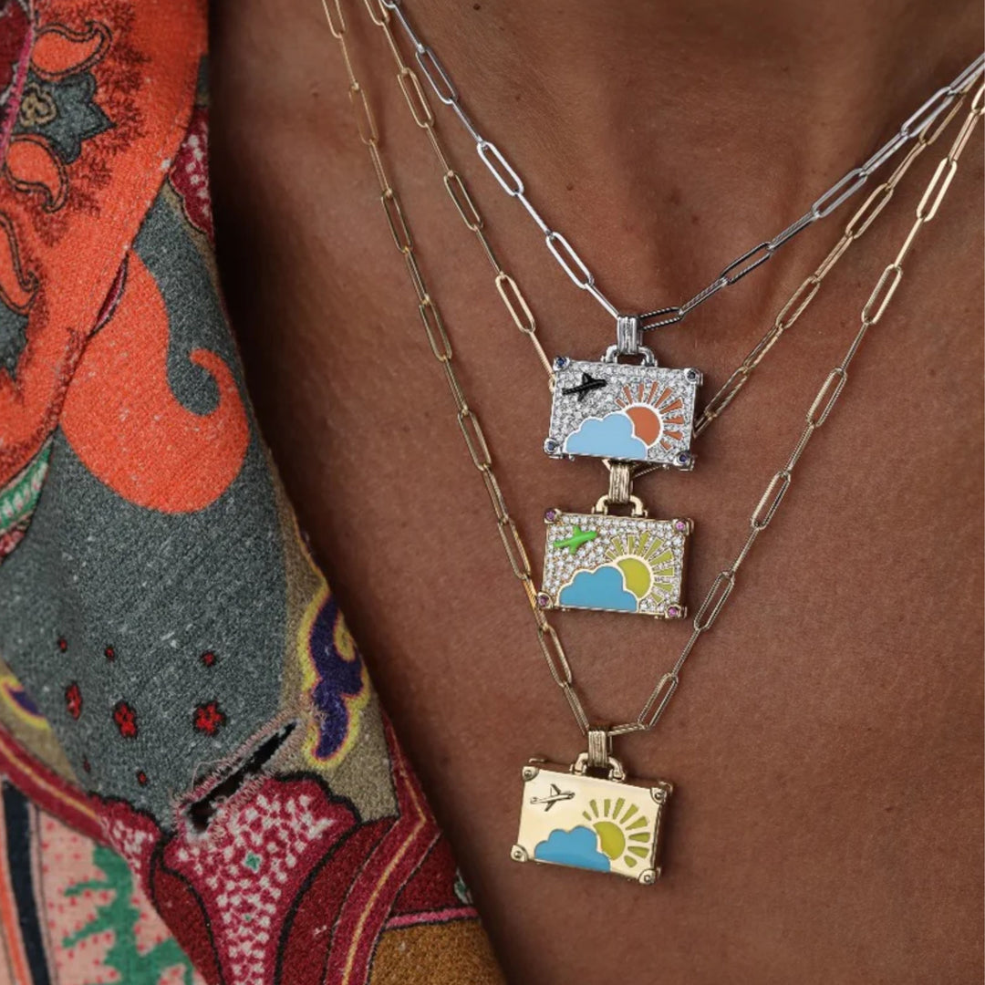 Small Suitcase Turquoise/Yellow Enamel YG Necklace