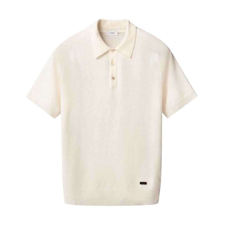 Off-White Cotton Linen Fine Knit Polo Shirt