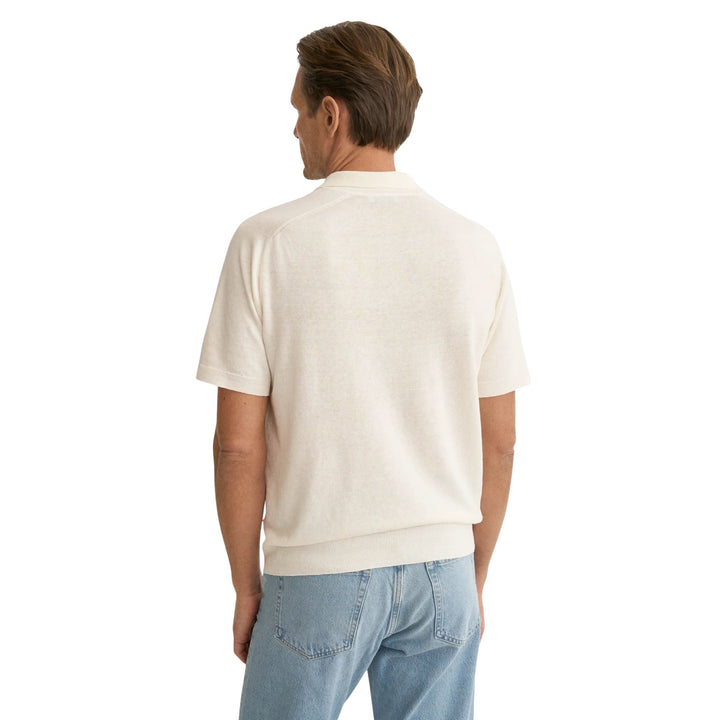 Off-White Cotton Linen Fine Knit Polo Shirt