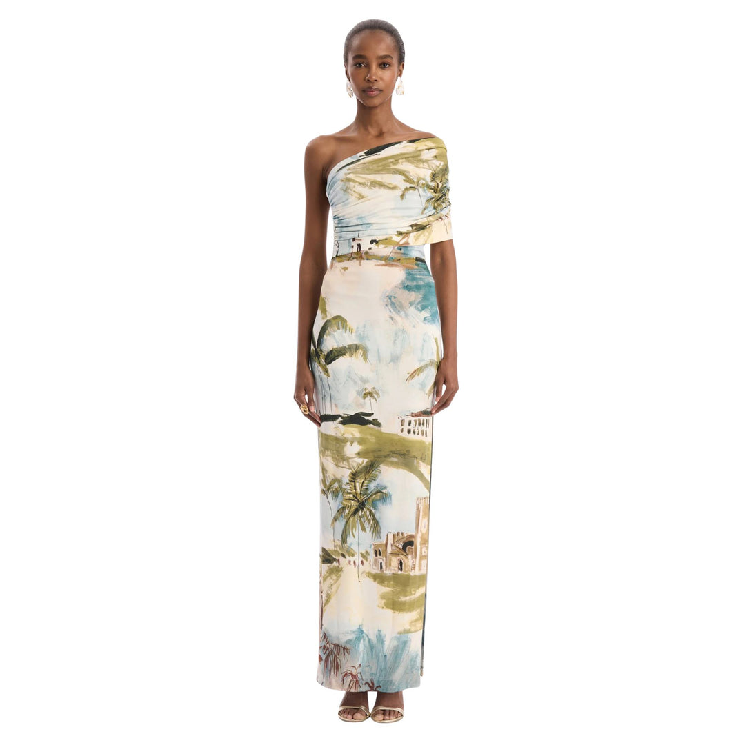 One Shoulder Draped Dominican Republic Jersey Gown