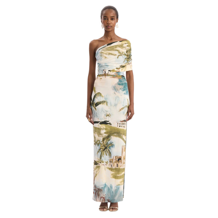 One Shoulder Draped Dominican Republic Jersey Gown
