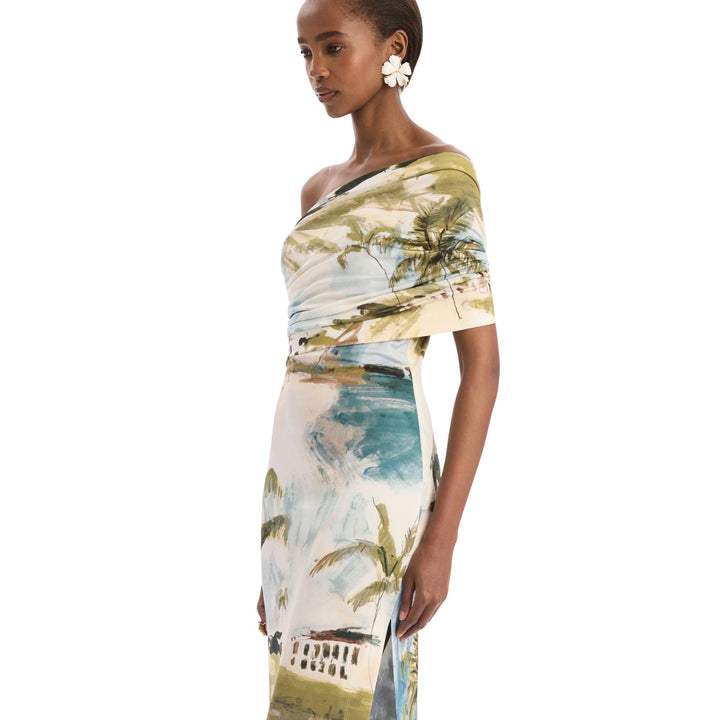One Shoulder Draped Dominican Republic Jersey Gown