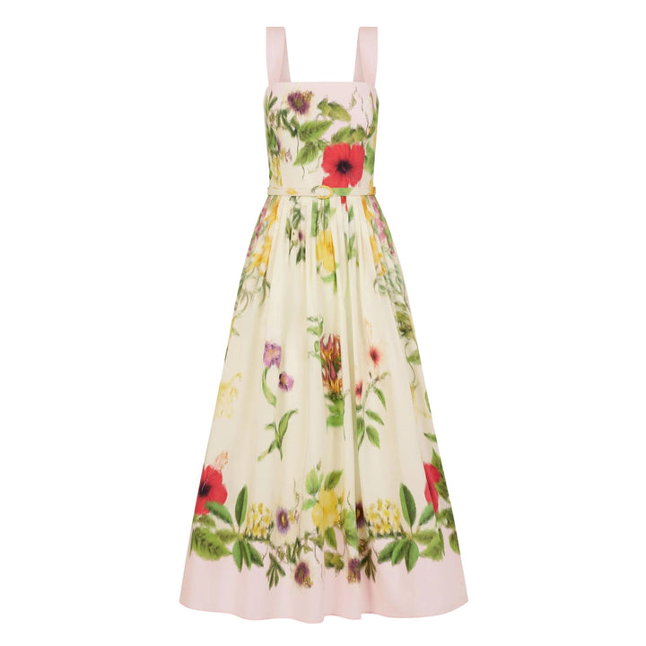 Sleeveless Multi Floral Poplin Scarf Print Day Dress