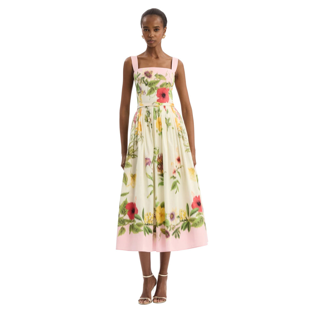 Sleeveless Multi Floral Poplin Scarf Print Day Dress
