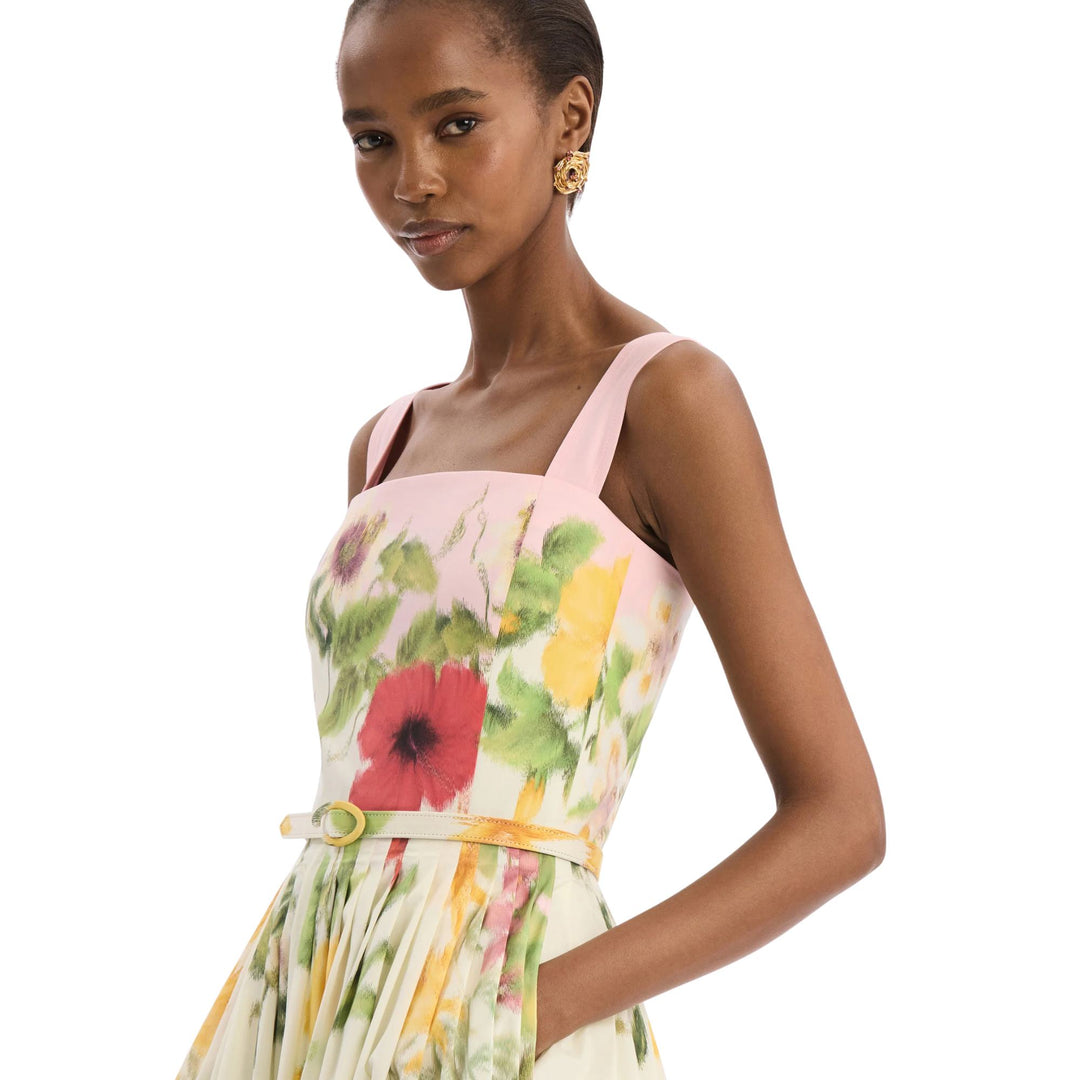 Sleeveless Multi Floral Poplin Scarf Print Day Dress