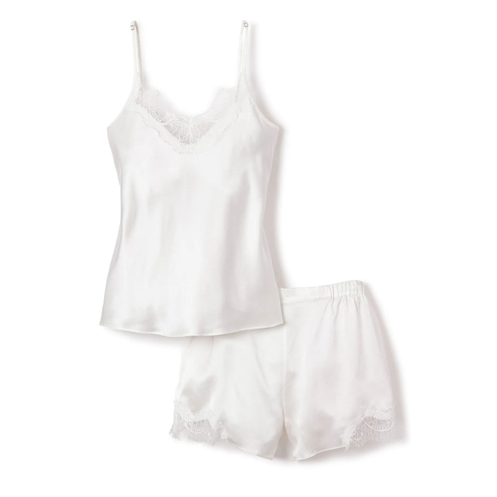 Women's Mulberry Silk White Lace Cami Short Set