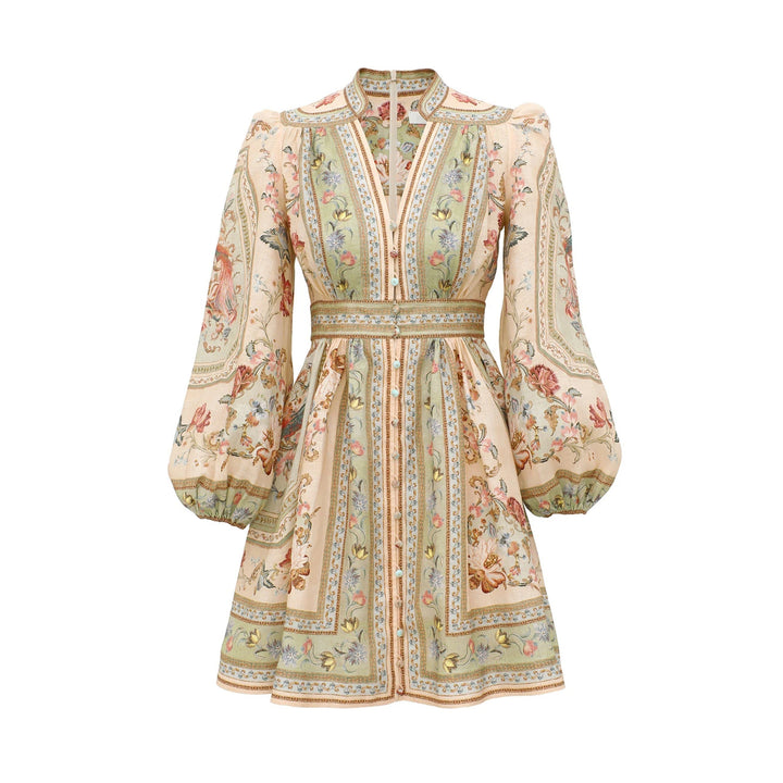 Roselight Plunge Mini Dress in Sage Tapestry Floral