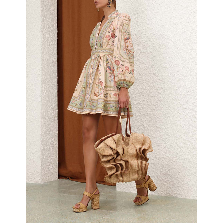 Roselight Plunge Mini Dress in Sage Tapestry Floral