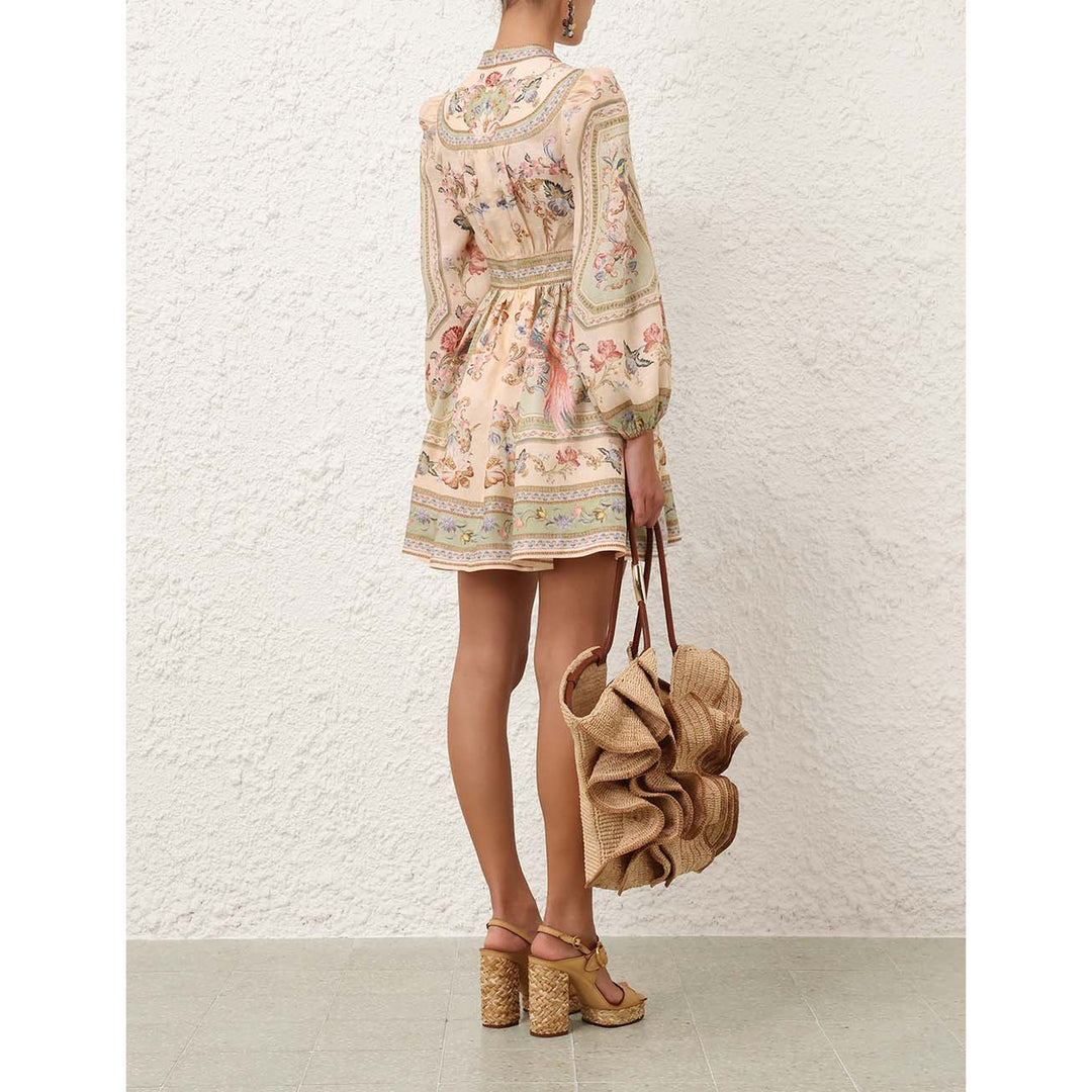 Roselight Plunge Mini Dress in Sage Tapestry Floral