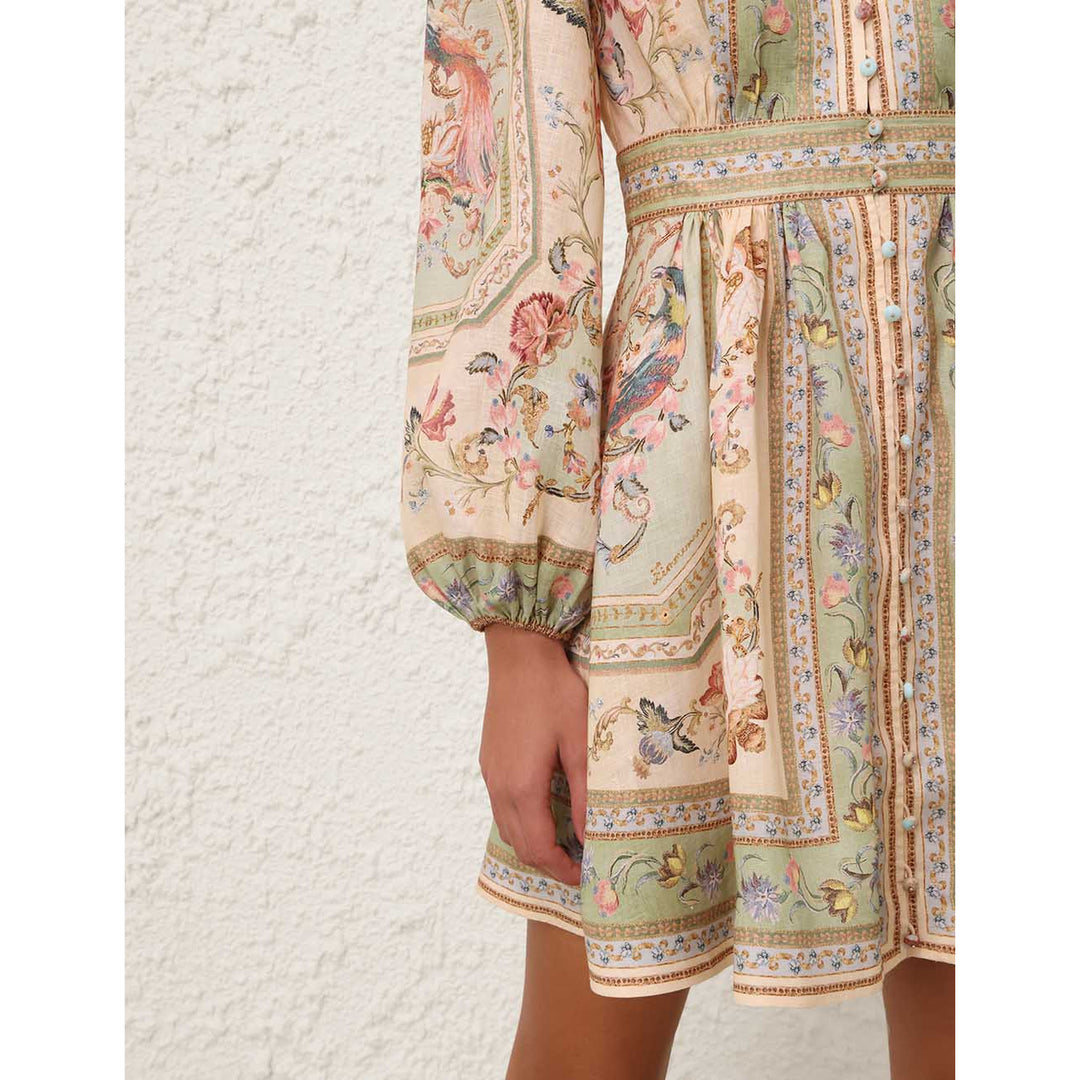 Roselight Plunge Mini Dress in Sage Tapestry Floral