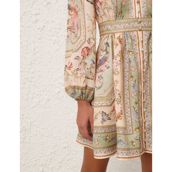 Roselight Plunge Mini Dress in Sage Tapestry Floral