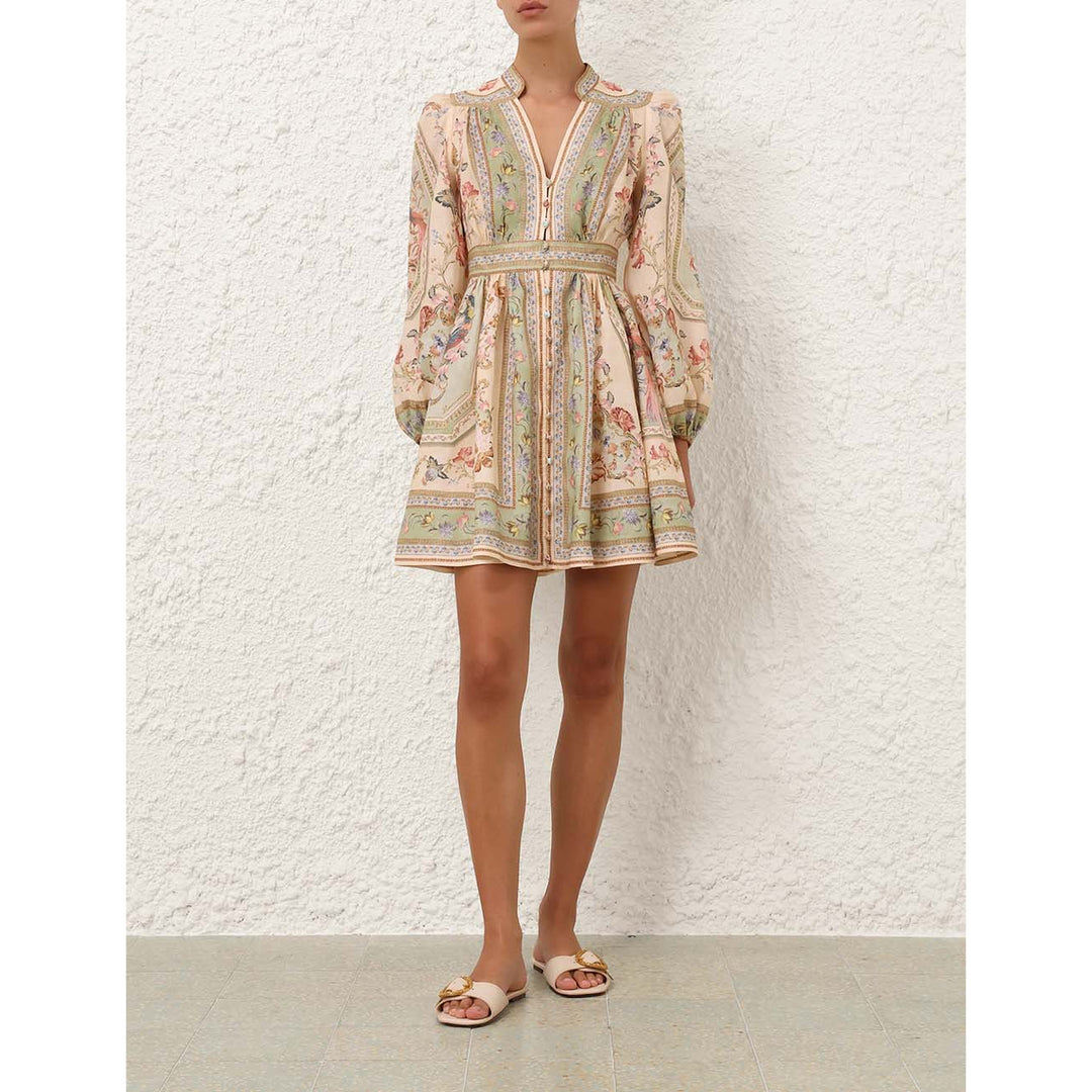 Roselight Plunge Mini Dress in Sage Tapestry Floral