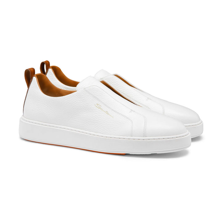 White Tumbled Leather Slip-On Sneaker