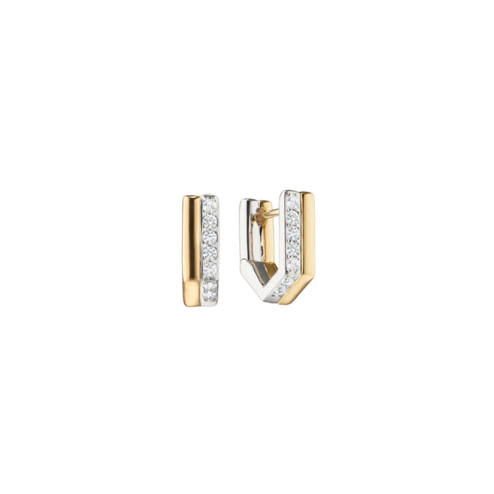 White Sapphire Silver and Gold Huggie Earrings