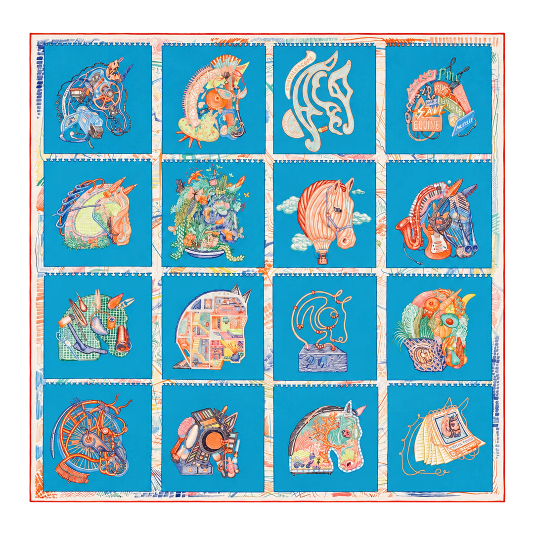 Hermès Chevaloscope 90 Silk Scarf in Blue Multi