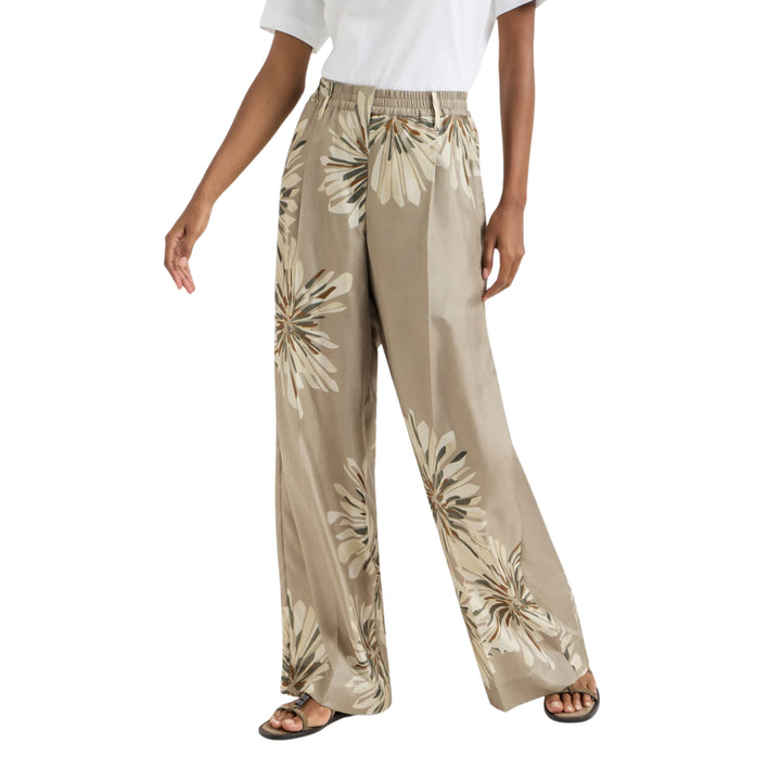 Bloom Print Silk Track Trousers in Dahlia