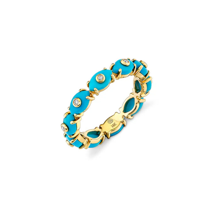 TINY CARVED TURQUOISE STONE ETERNITY RING