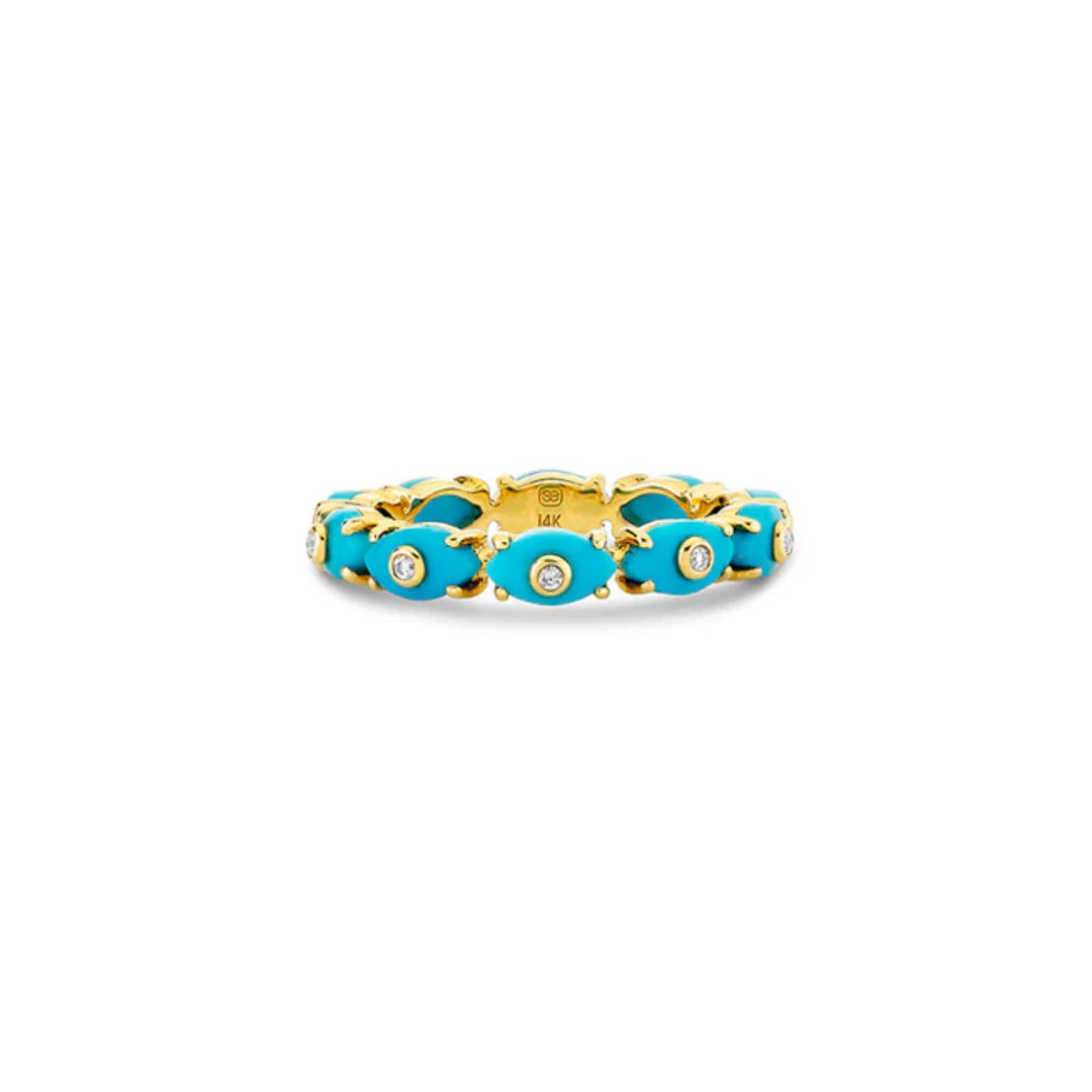 TINY CARVED TURQUOISE STONE ETERNITY RING