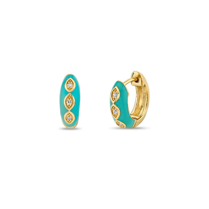 PUFFY TURQUOISE ENAMEL MARQUISE EYE HUGGIE HOOPS