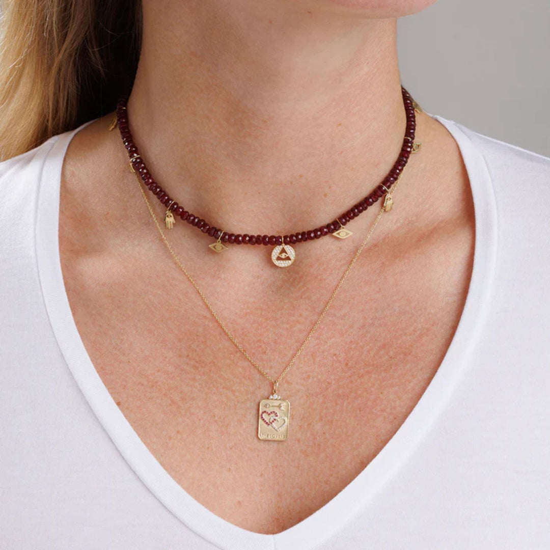 LOVERS TAROT CARD CHARM ON MEDIUM TIFFANY CHAIN