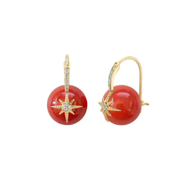 Red Coral Beaded Earring with Starburst