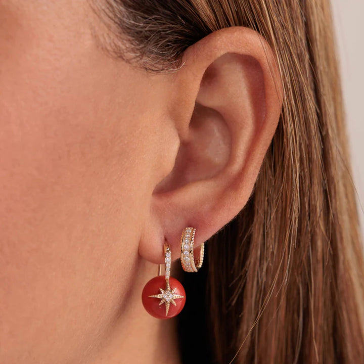 Red Coral Beaded Earring with Starburst