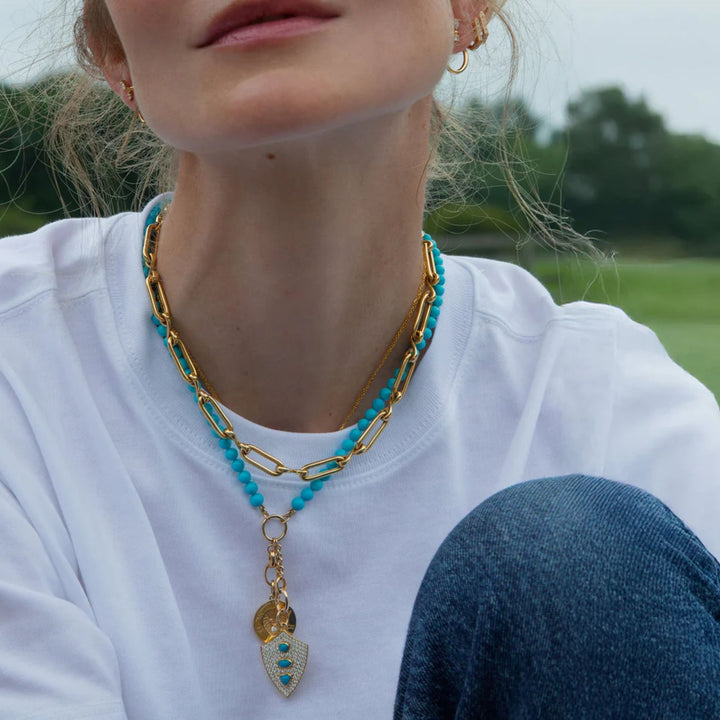 Kingman Turquoise Gold 2 Charm Enhancer 18" Chain