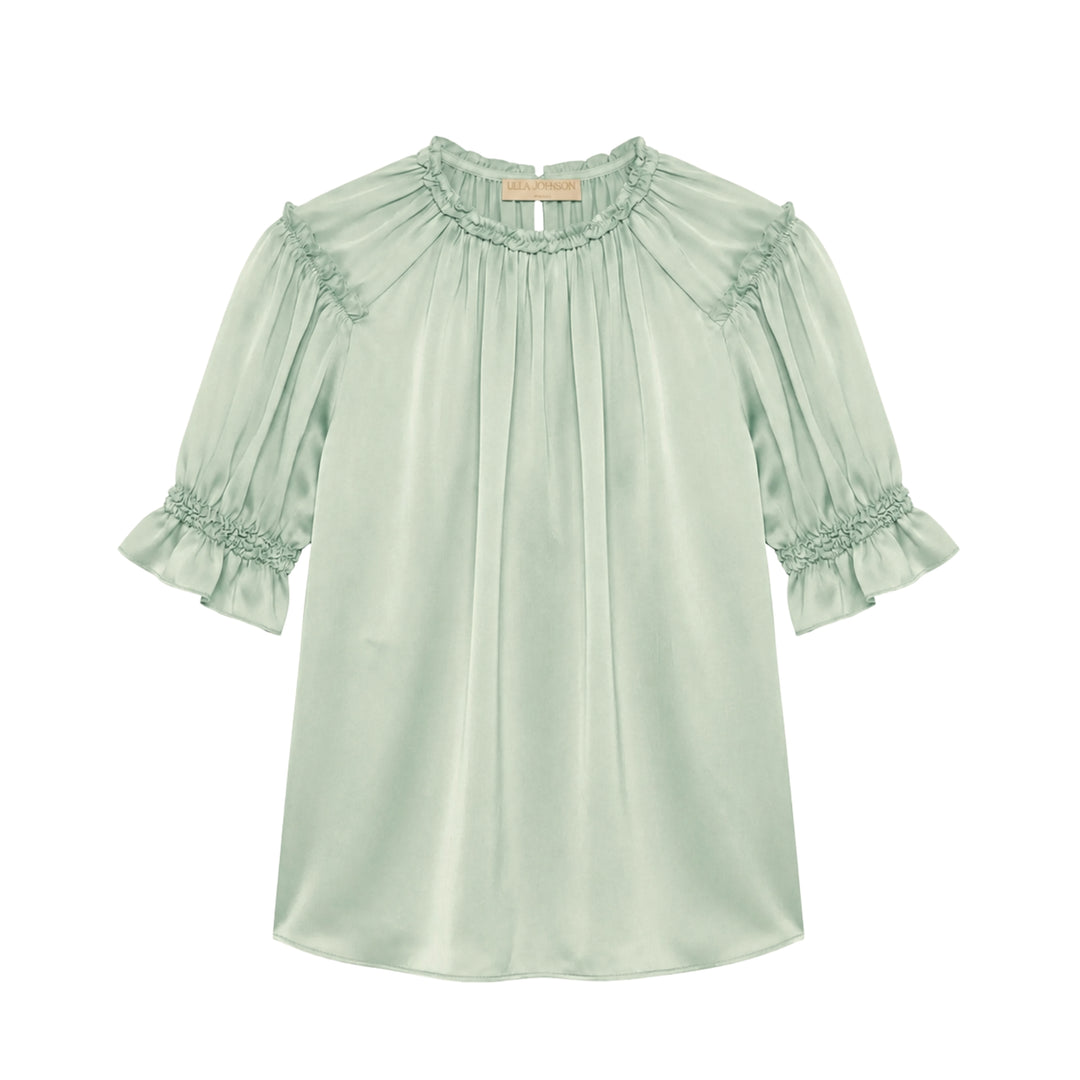 Alina Short Sleeves  Silk Top in Celadon