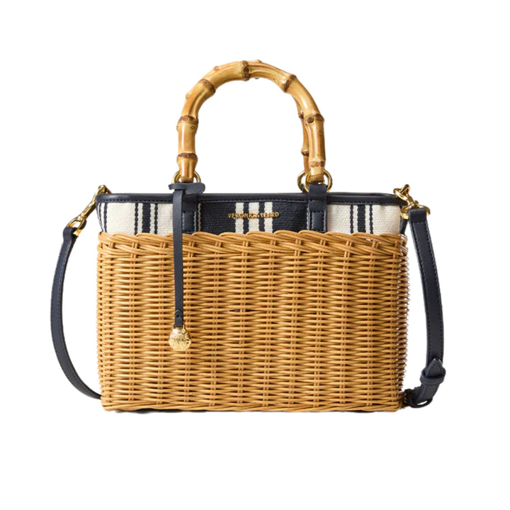 Stripe Canvas Wicker Porto Bag-Nat. Wicker/Navy Stripe
