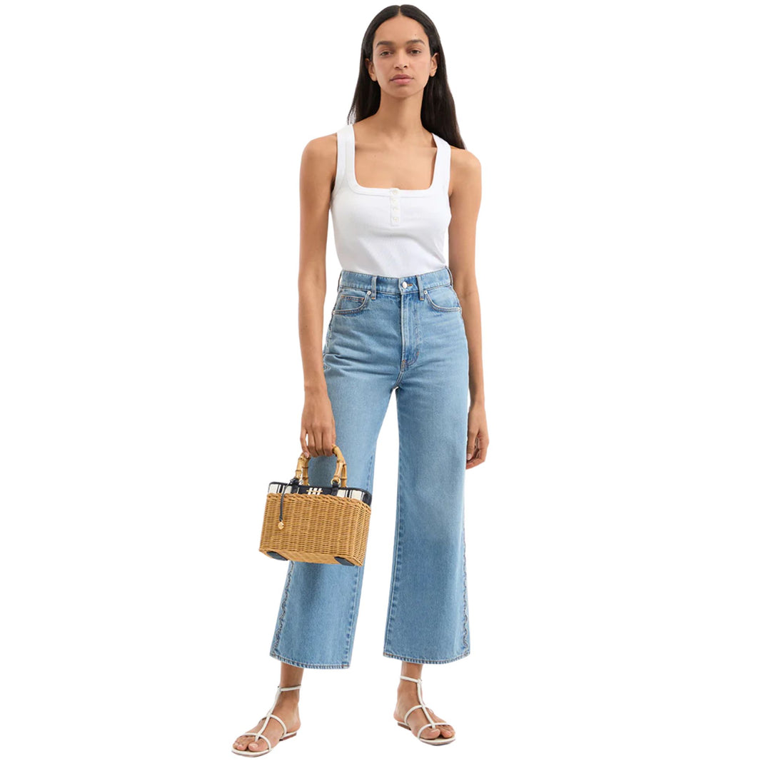 Stripe Canvas Wicker Porto Bag-Nat. Wicker/Navy Stripe