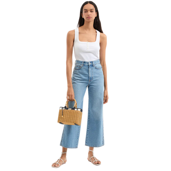 Stripe Canvas Wicker Porto Bag-Nat. Wicker/Navy Stripe